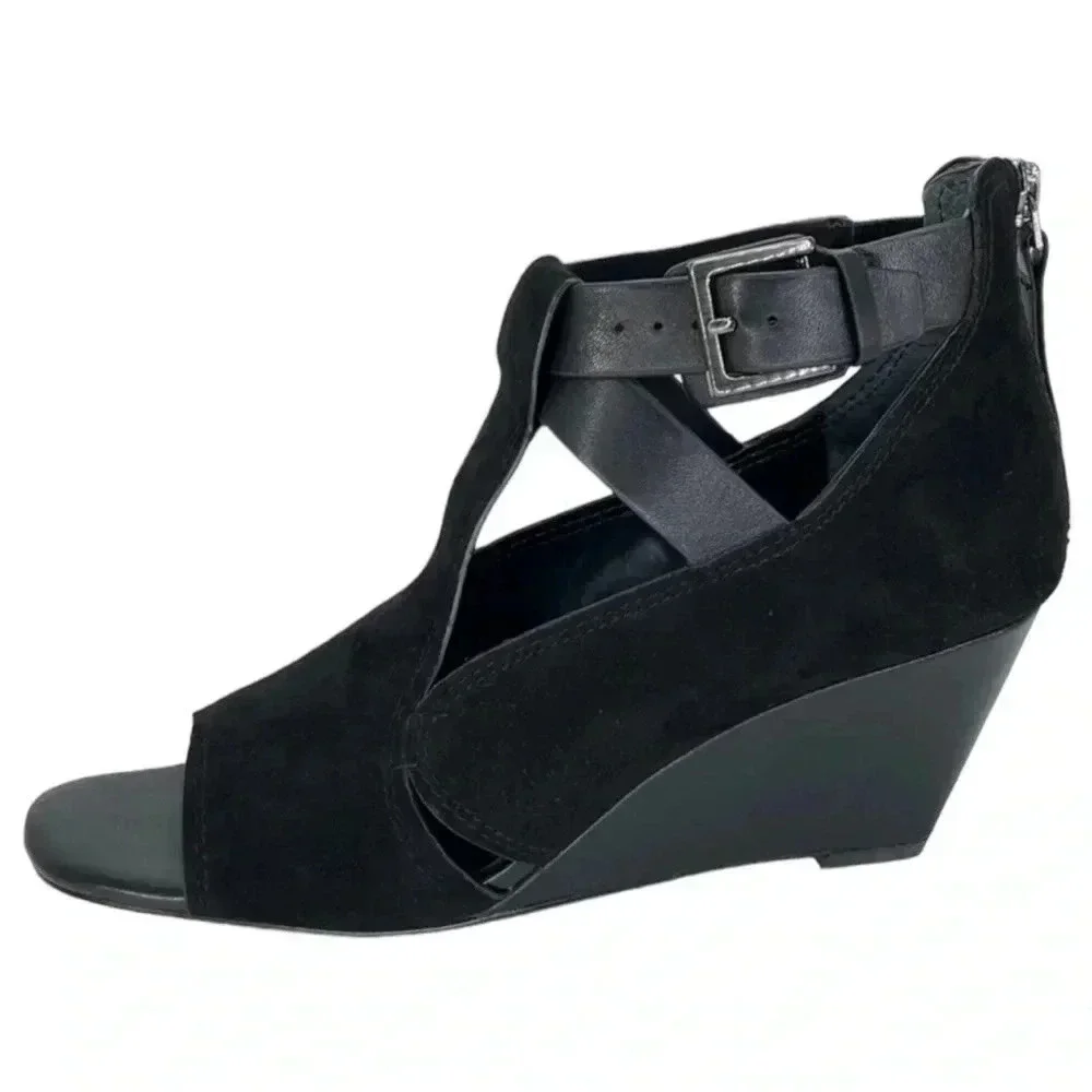 Donald J Pliner Sila2 Black Suede Leather Womens Wedge Pump Size 5M
